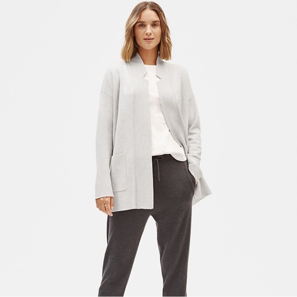 EILEEN FISHER Notch Collar Cardigan Merino Wool Blend Blazer Cardigan Size XL - Picture 3 of 9